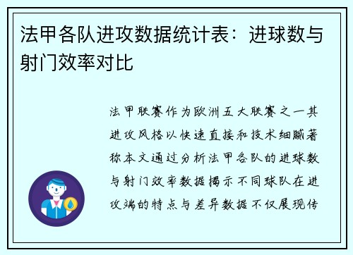 法甲各队进攻数据统计表：进球数与射门效率对比